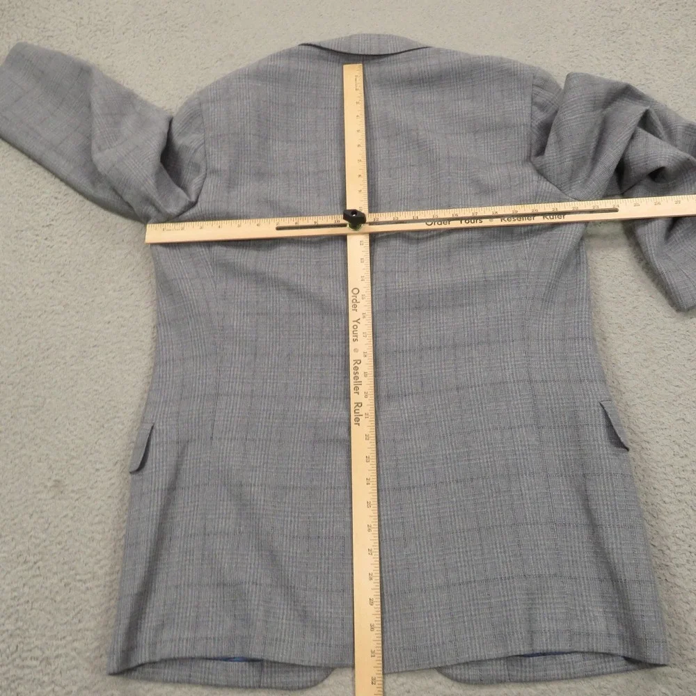 Oxxford Clothes Blazer 44L Super 100s Wool Windowpane Sport Coat Gray Mens